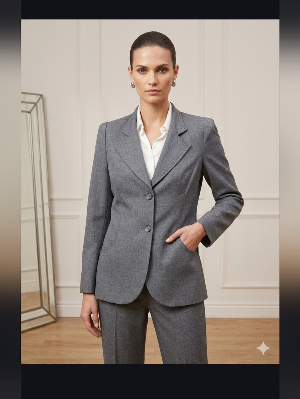 Vintage 80s Grey Power Blazer Structured Shoulder Pads Corporate Siren Style S4